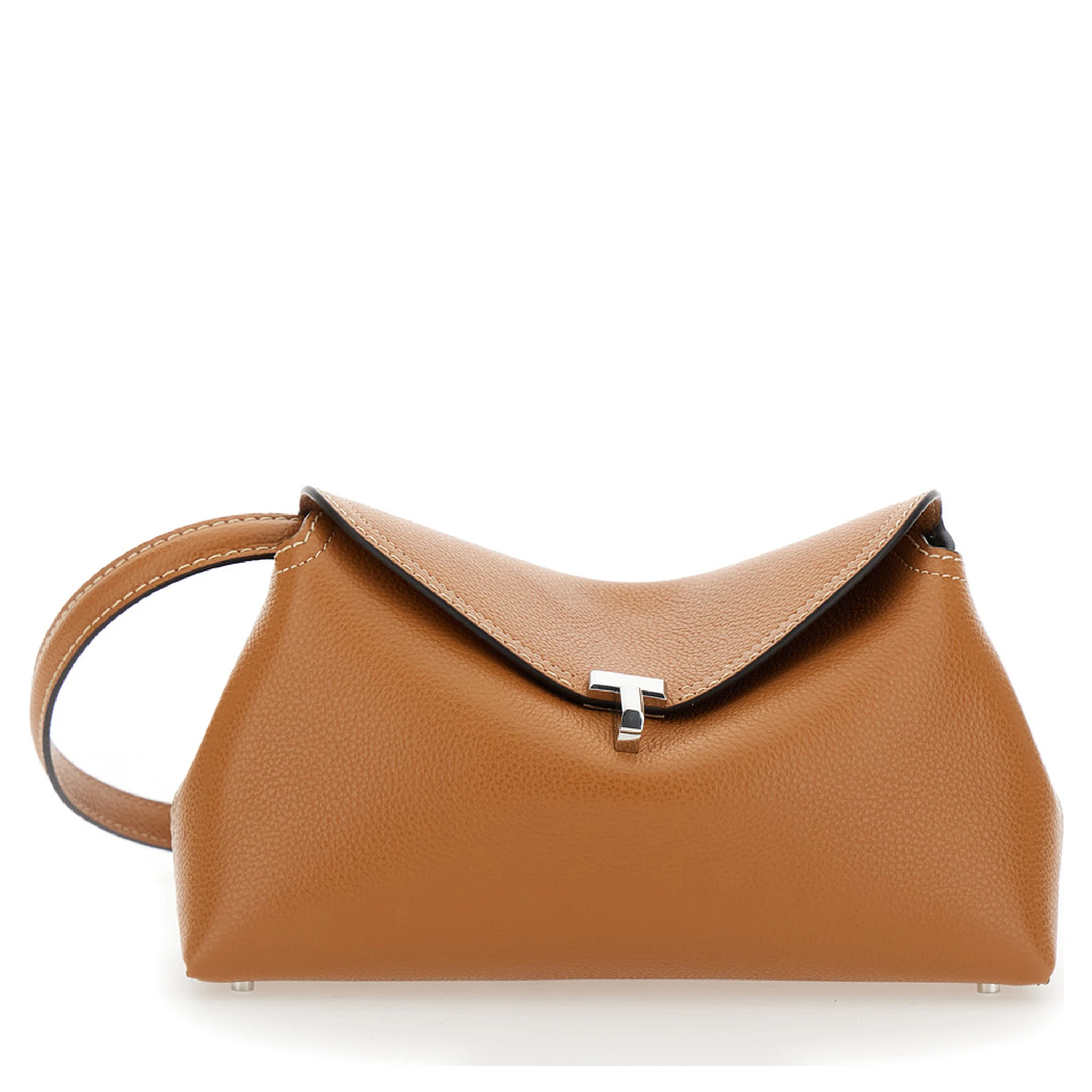 T-Lock Brown Crossbody Bag with Twist Lock Closure in Hammered Leather Woman