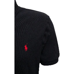 "Custom Slim Fit" Black Polo Shirt with Classic Collar and Pony Embroidery on the Front in Cotton Man