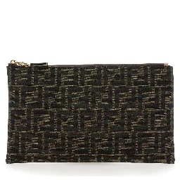 Medium Baguette Brown Flat Pouch in FF Jacquard Fabric Woman