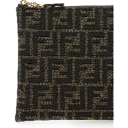 Medium Baguette Brown Flat Pouch in FF Jacquard Fabric Woman