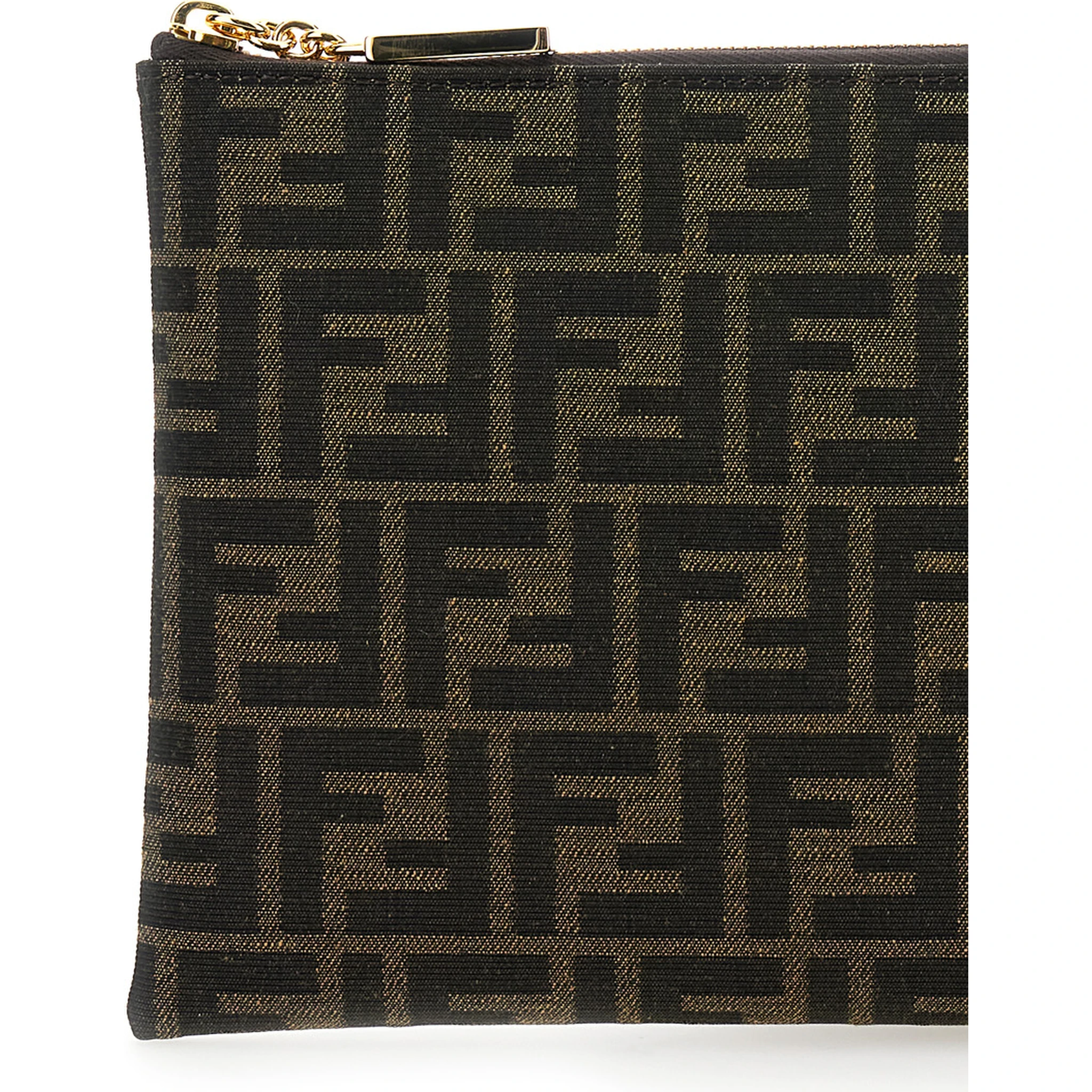 Medium Baguette Brown Flat Pouch in FF Jacquard Fabric Woman