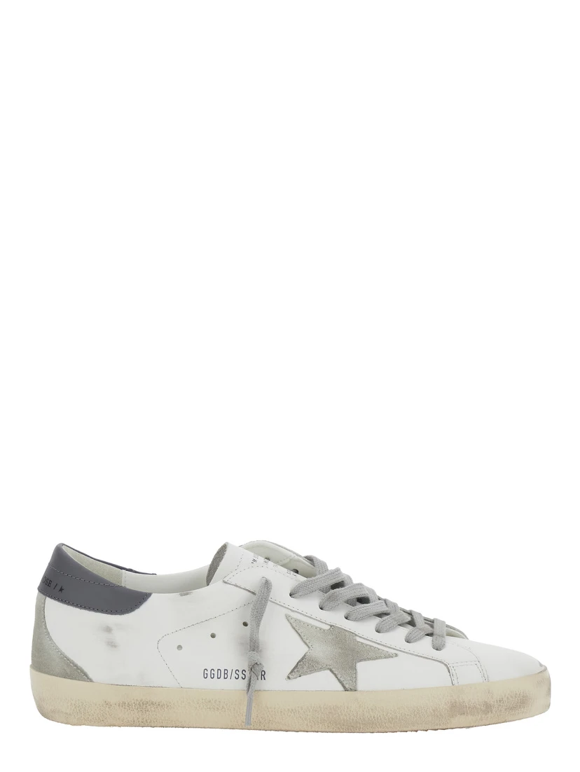 Superstar White Vintage Low Top Sneakers with Grey Heel Tab in Leather Man