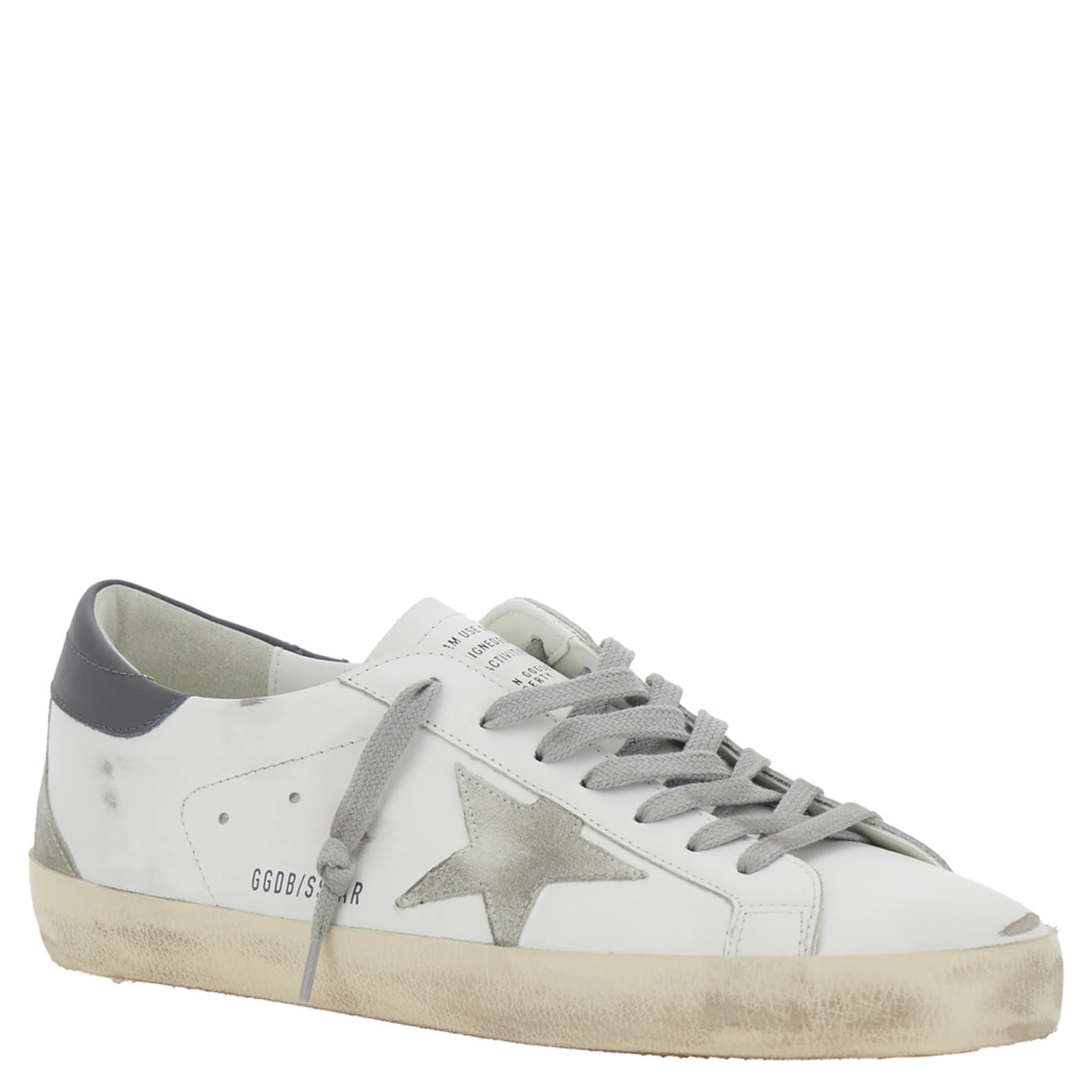 Superstar White Vintage Low Top Sneakers with Grey Heel Tab in Leather Man
