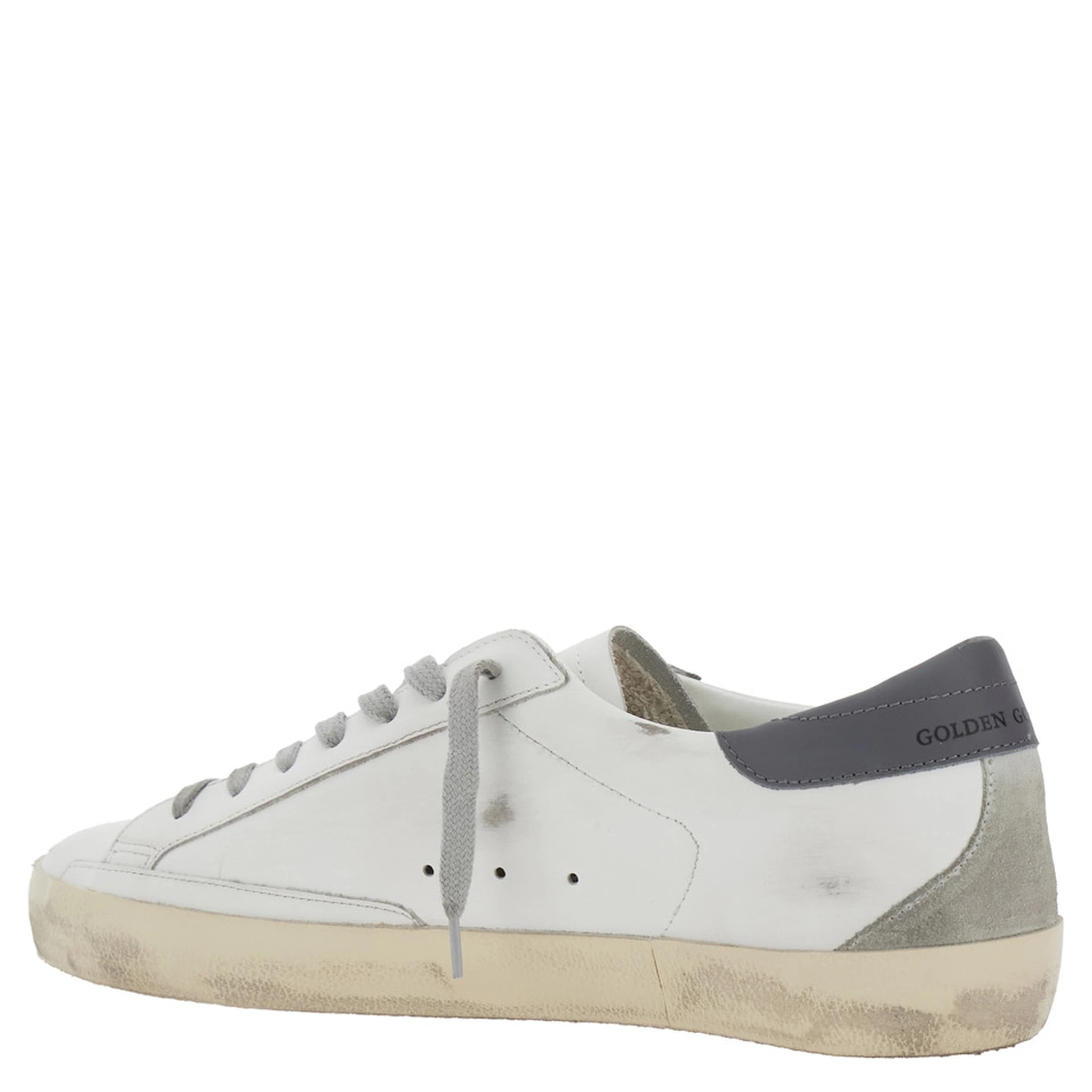 Superstar White Vintage Low Top Sneakers with Grey Heel Tab in Leather Man