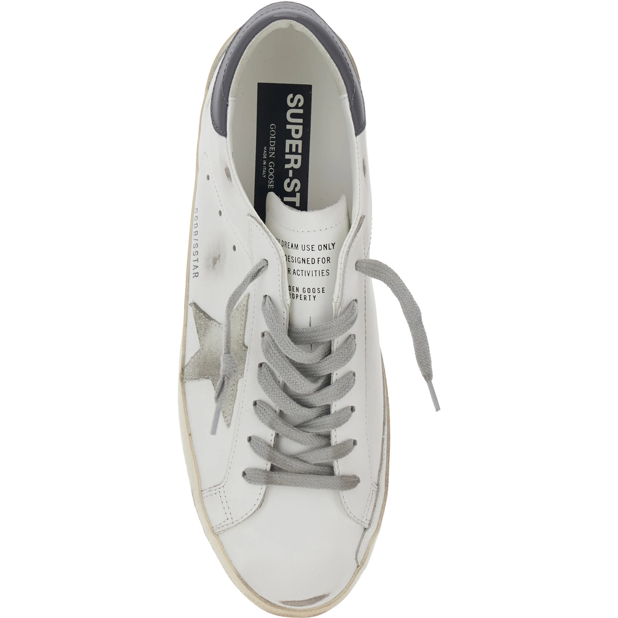 Superstar White Vintage Low Top Sneakers with Grey Heel Tab in Leather Man