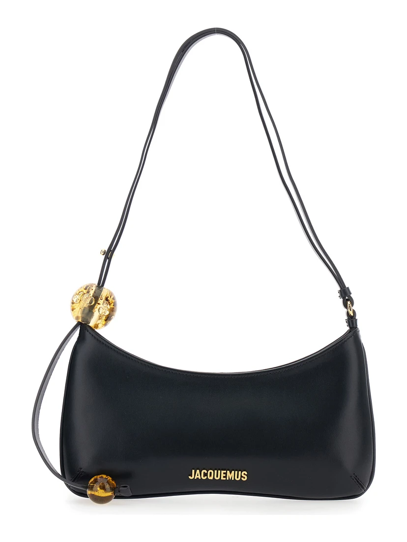Le Bisou Perle Black Shoulder Bag with Logo Detail in Leather Woman