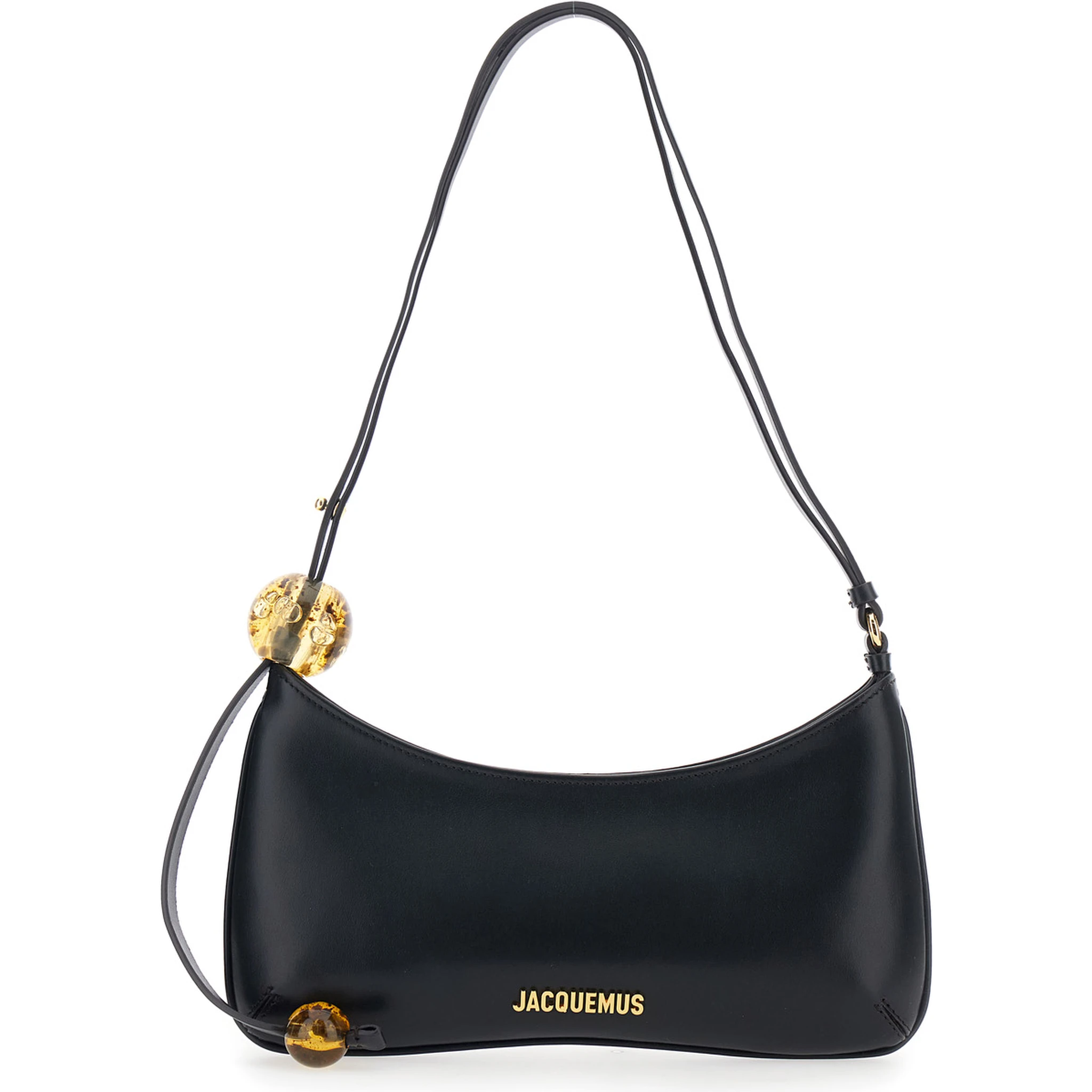 Le Bisou Perle Black Shoulder Bag with Logo Detail in Leather Woman