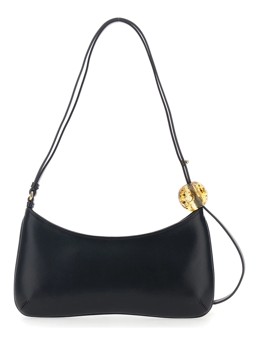 Le Bisou Perle Black Shoulder Bag with Logo Detail in Leather Woman