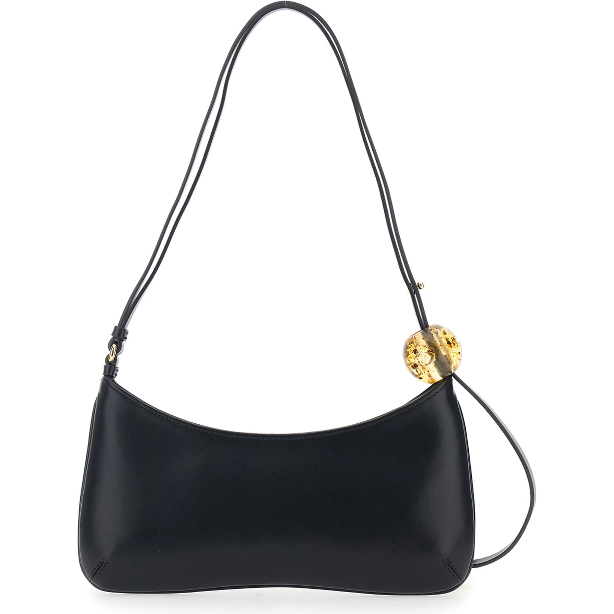 Le Bisou Perle Black Shoulder Bag with Logo Detail in Leather Woman