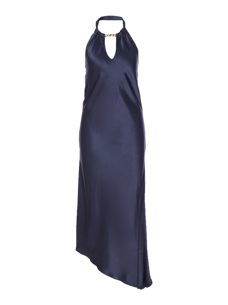 halterneck asymmetric midi dress