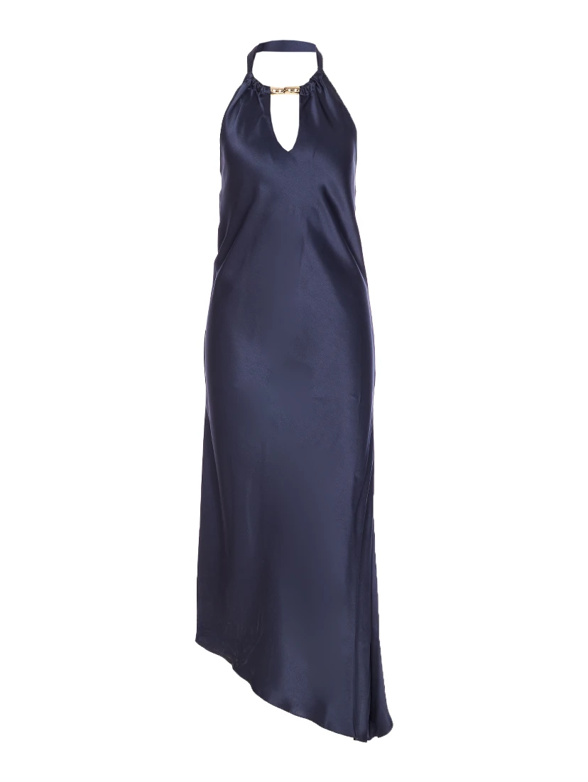 halterneck asymmetric midi dress