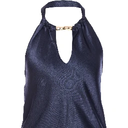 halterneck asymmetric midi dress