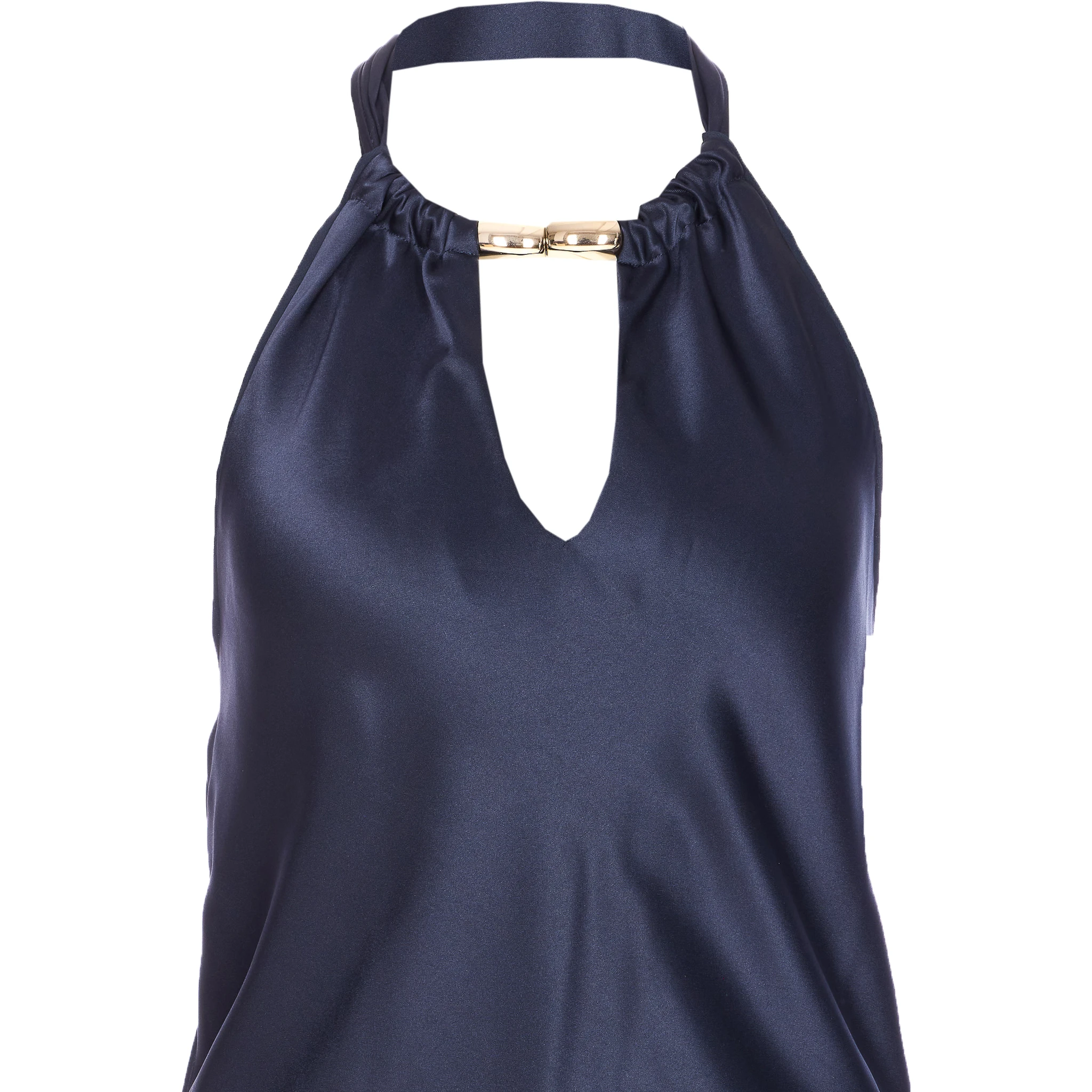 halterneck asymmetric midi dress