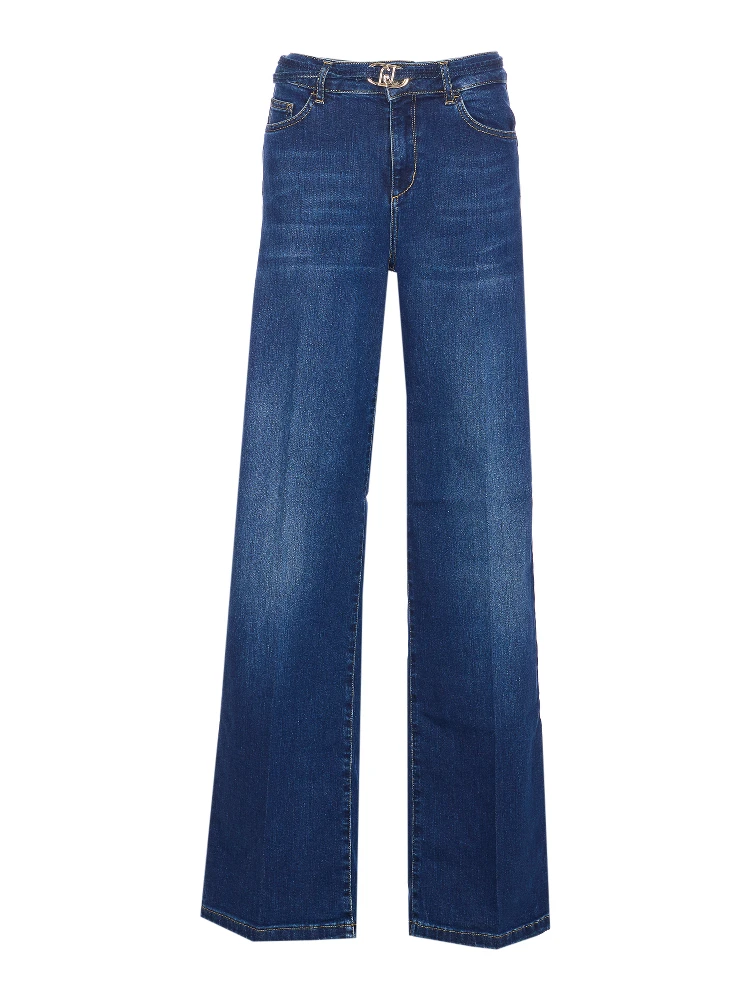 logo-buckle flared jeans