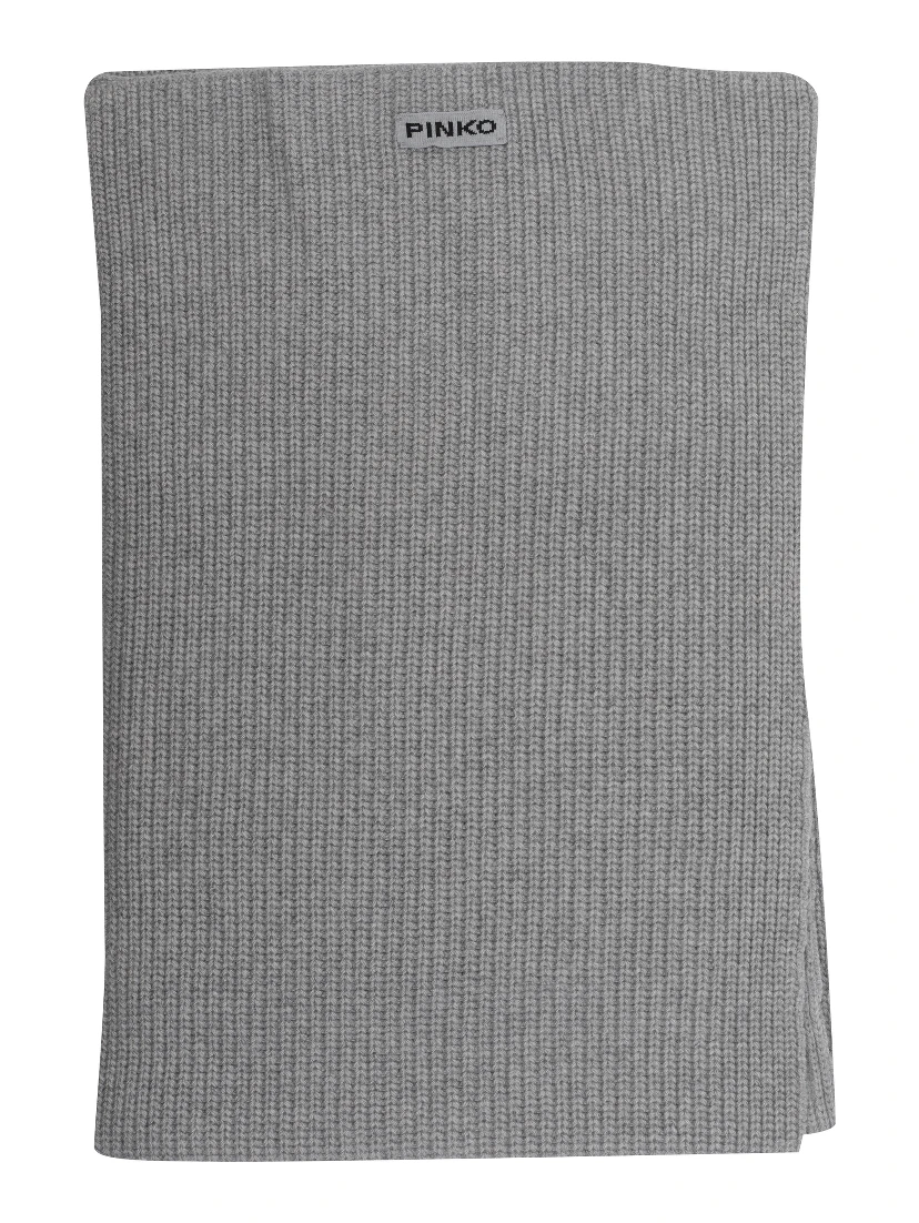 Ribbed Logo-label Scarf In Gray