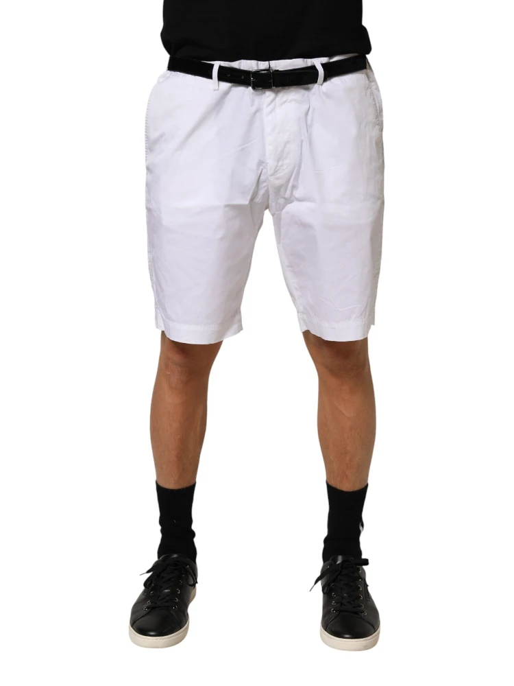 White Cotton Stretch Men Bermuda Pants