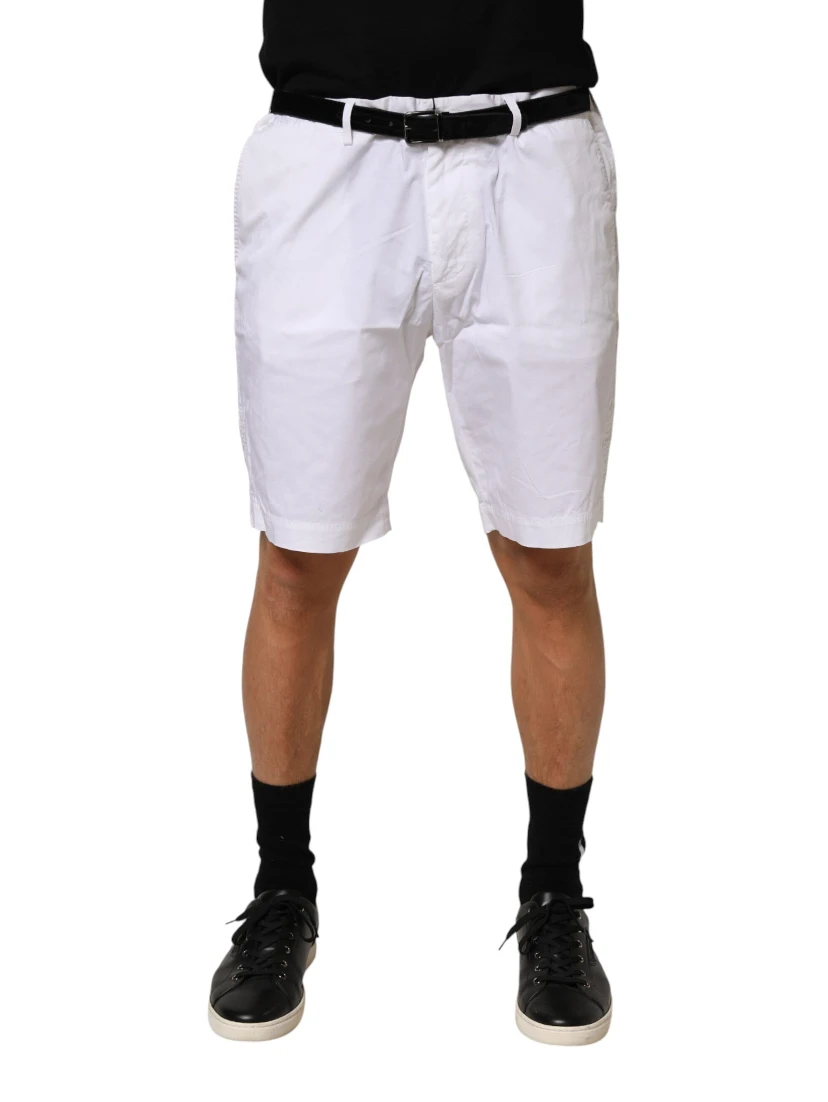 White Cotton Stretch Men Bermuda Pants