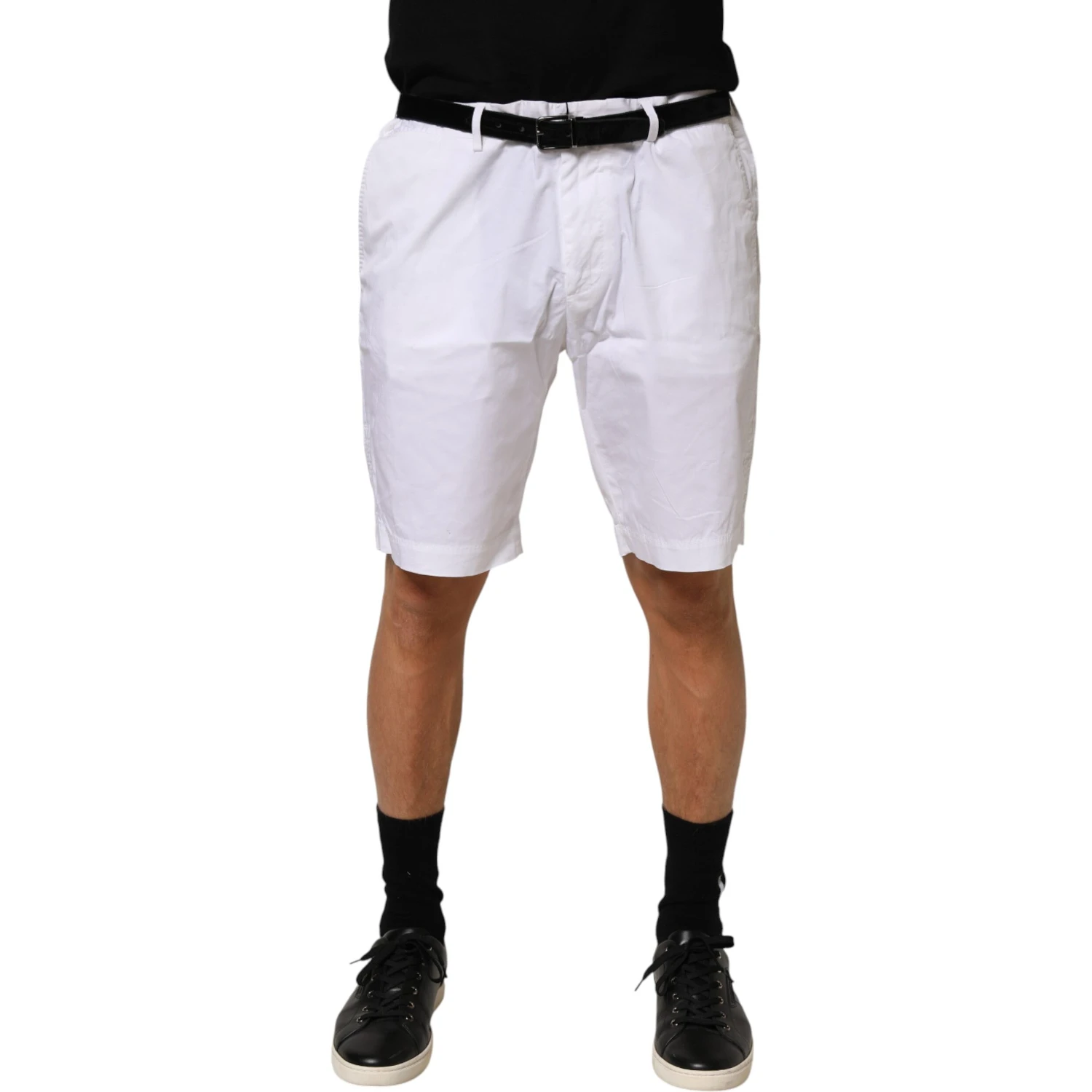 White Cotton Stretch Men Bermuda Pants