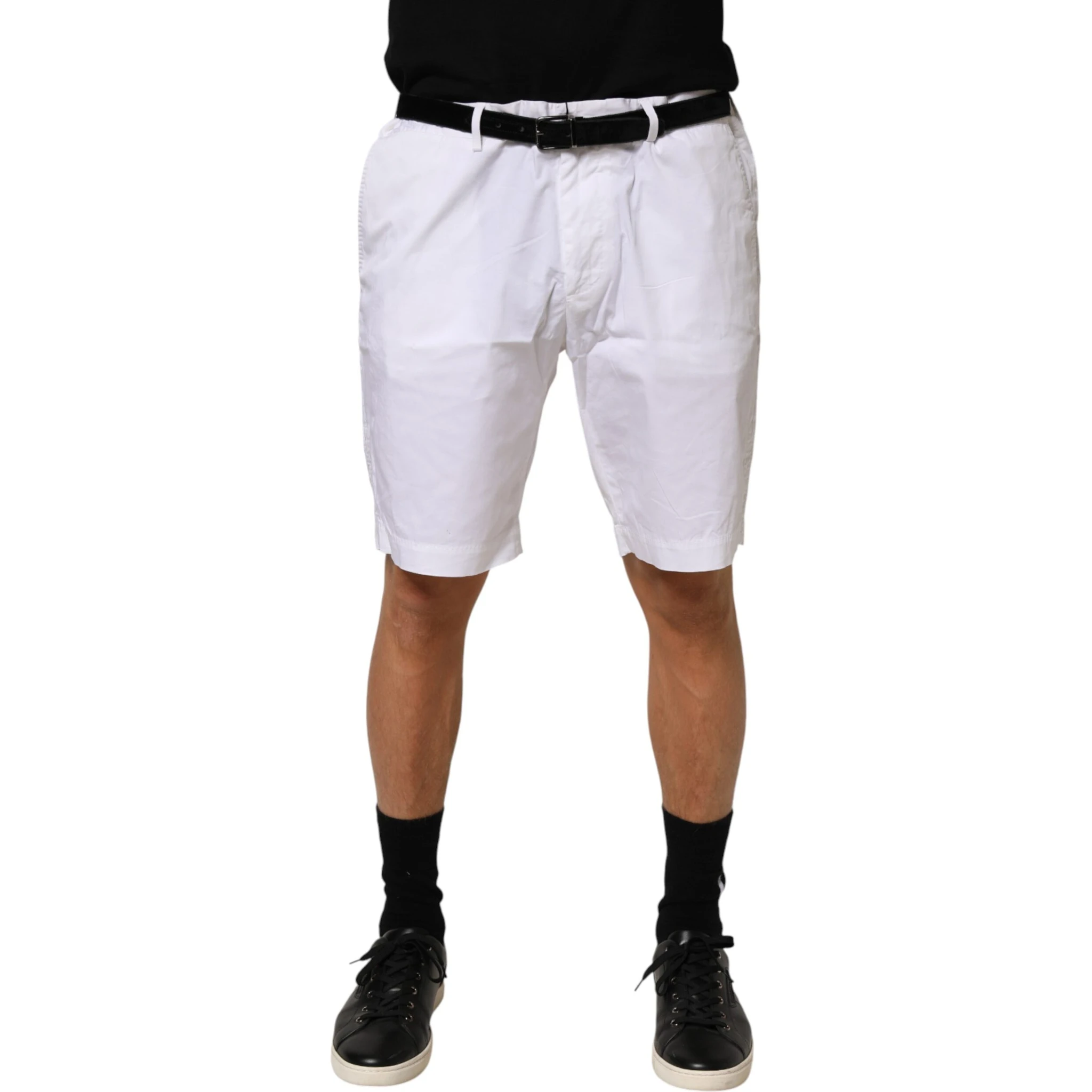 White Cotton Stretch Men Bermuda Pants