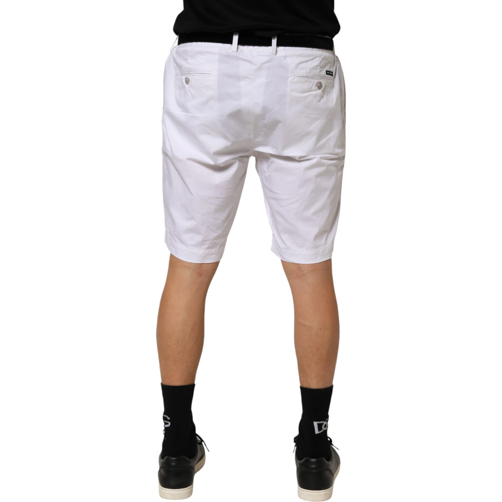 White Cotton Stretch Men Bermuda Pants