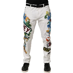 White Graffiti Print Skinny GOLD Denim Jeans