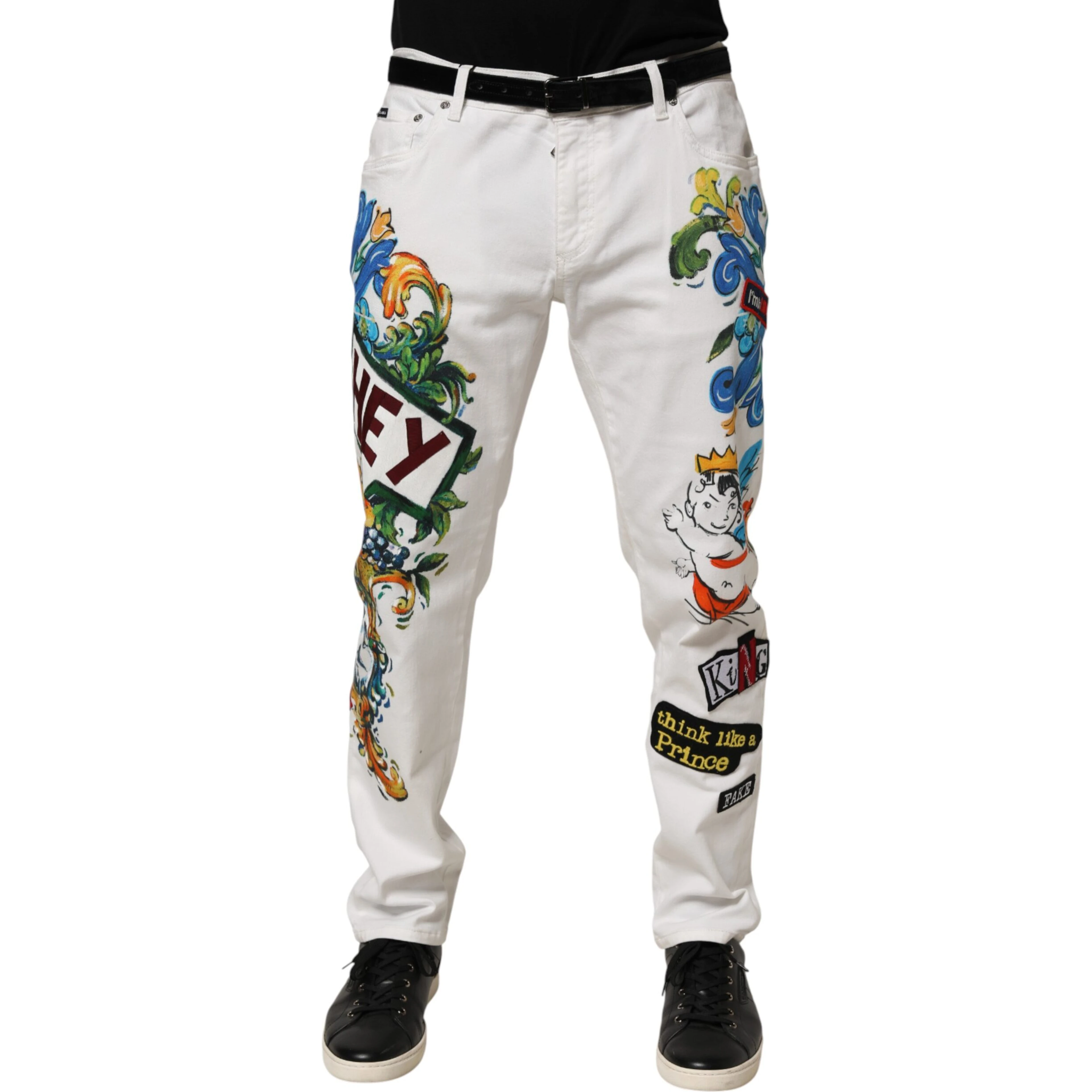 White Graffiti Print Skinny GOLD Denim Jeans