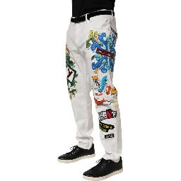 White Graffiti Print Skinny GOLD Denim Jeans