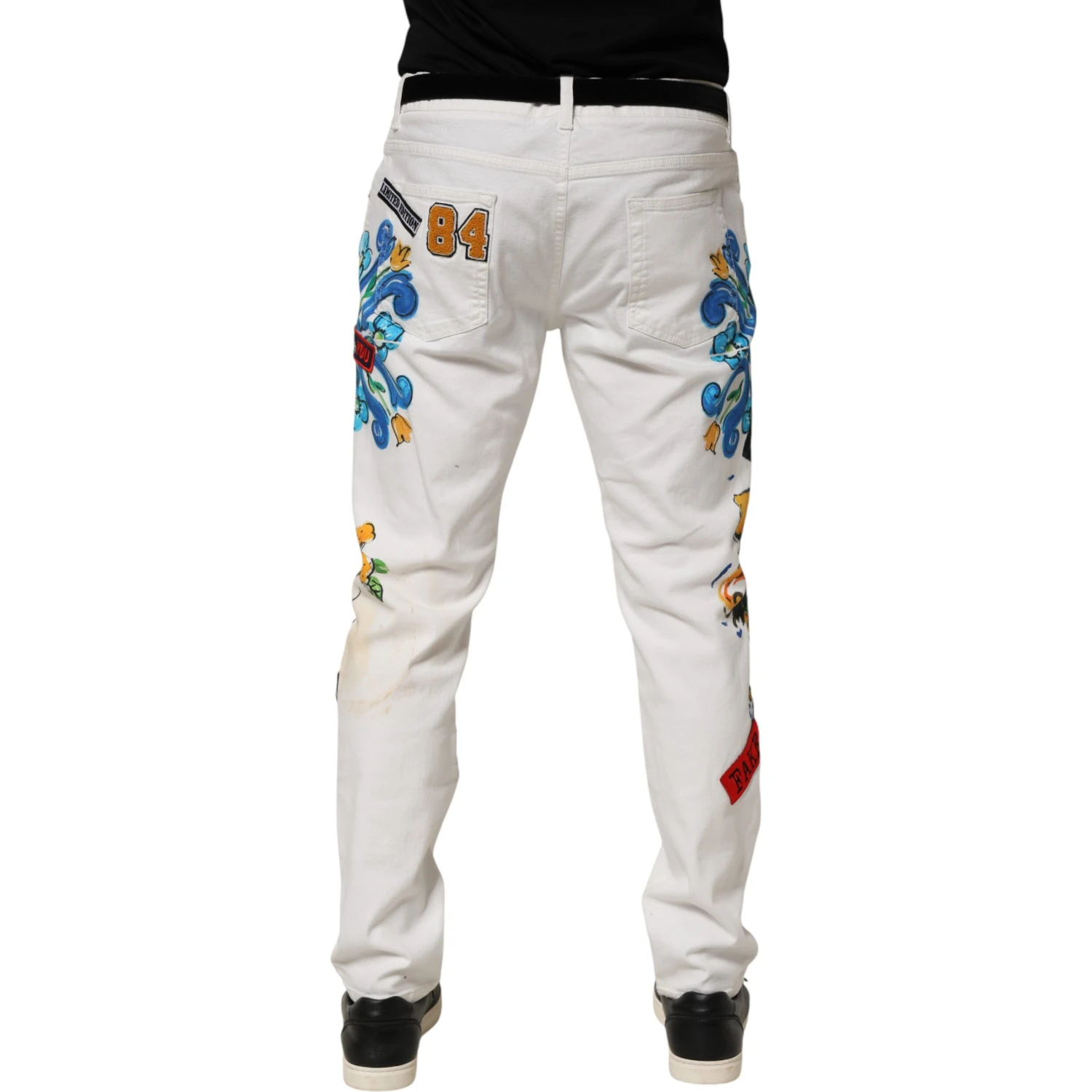 White Graffiti Print Skinny GOLD Denim Jeans