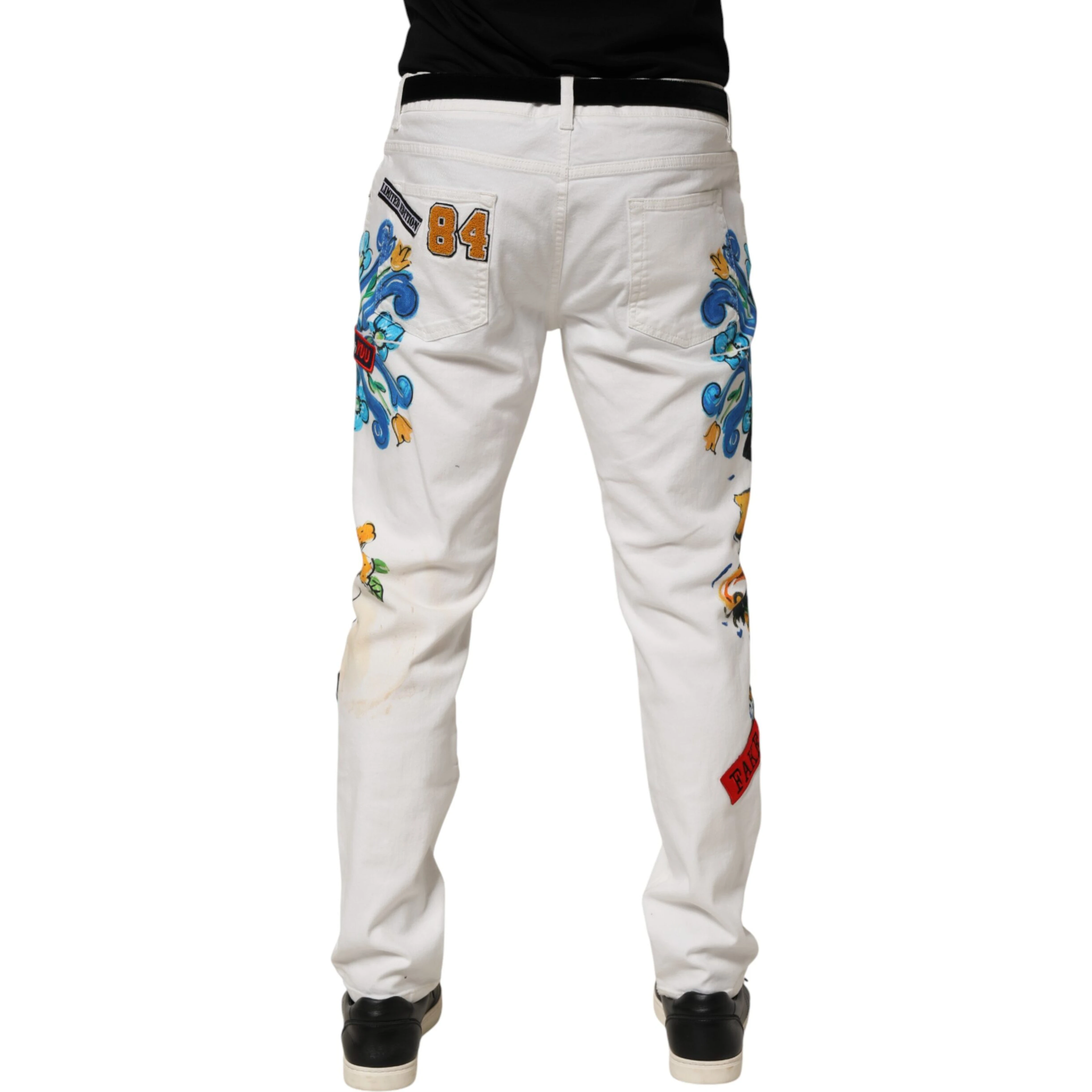White Graffiti Print Skinny GOLD Denim Jeans