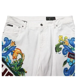 White Graffiti Print Skinny GOLD Denim Jeans