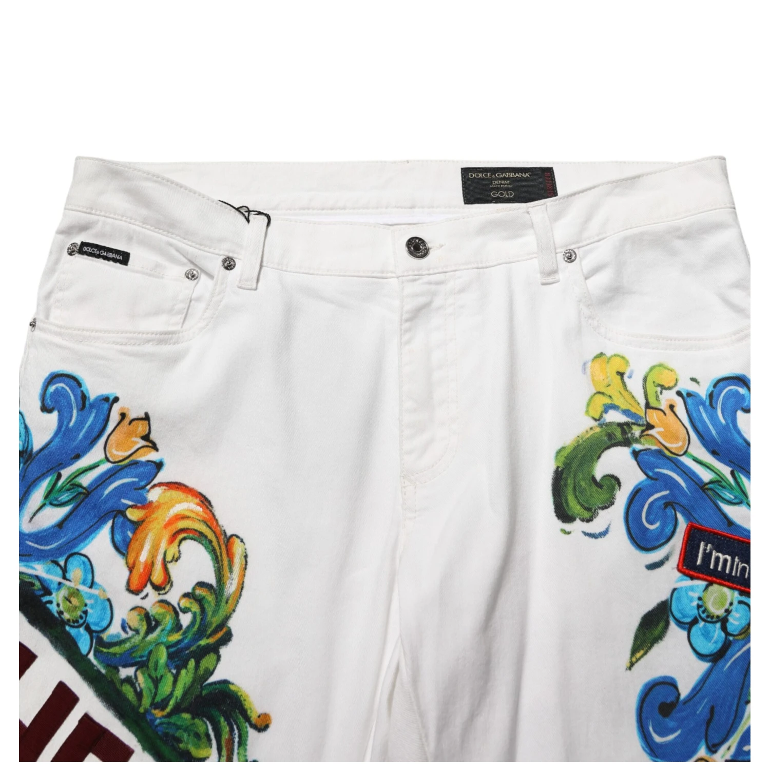 White Graffiti Print Skinny GOLD Denim Jeans