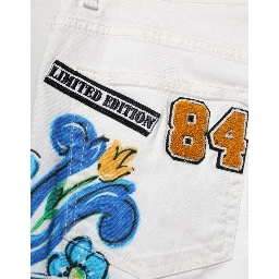 White Graffiti Print Skinny GOLD Denim Jeans