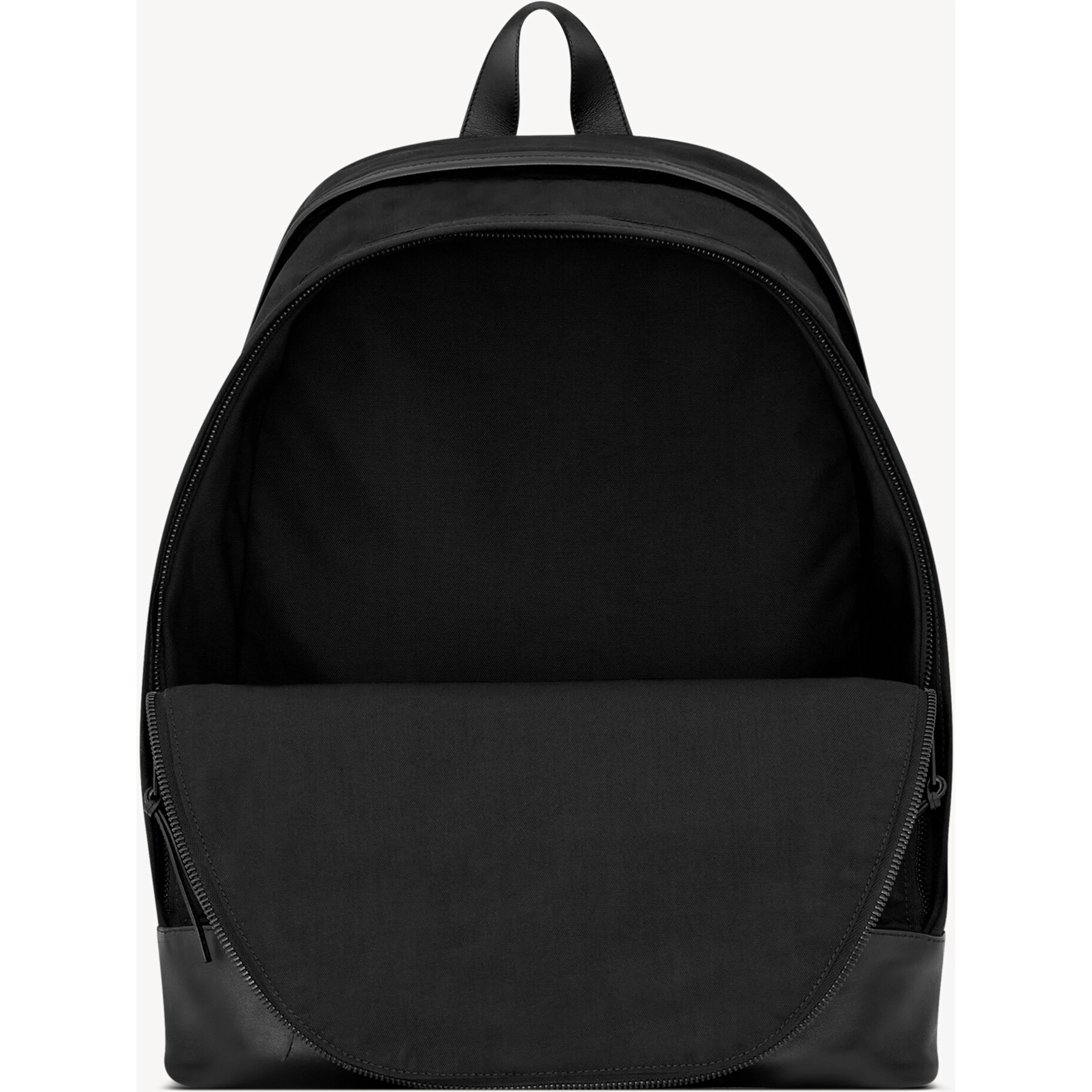 City backpack in black nylon canvas and leather