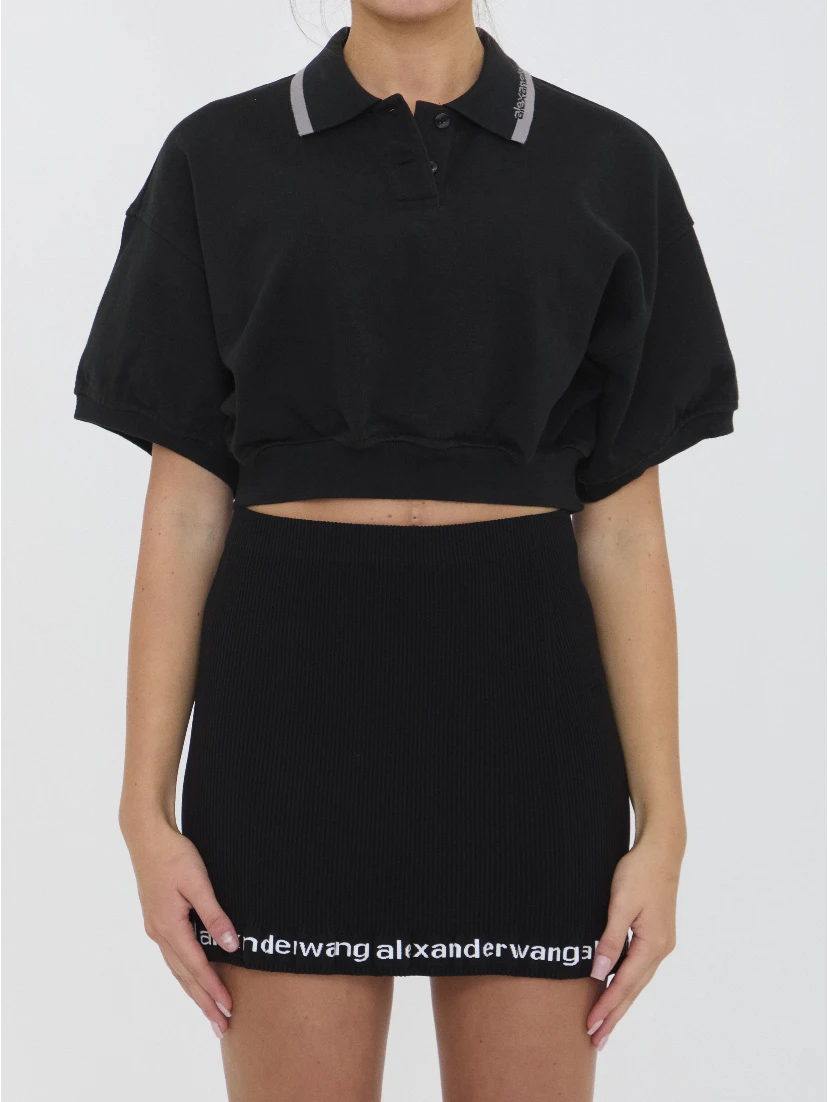 Cropped cotton polo shirt