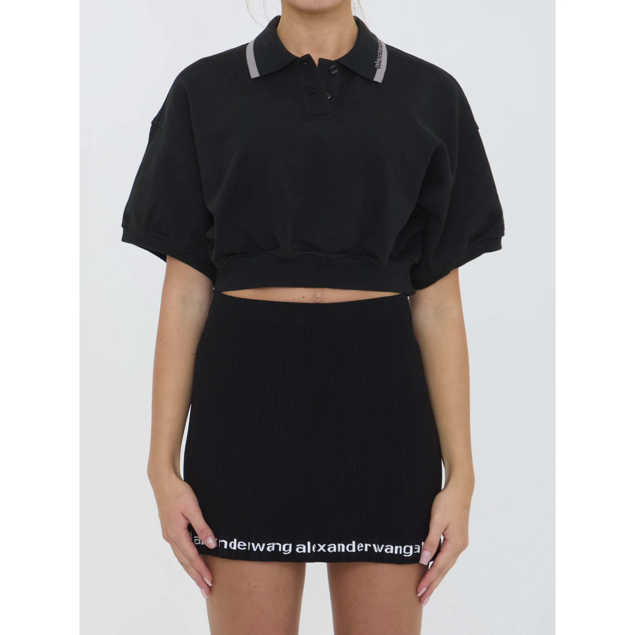 Cropped cotton polo shirt