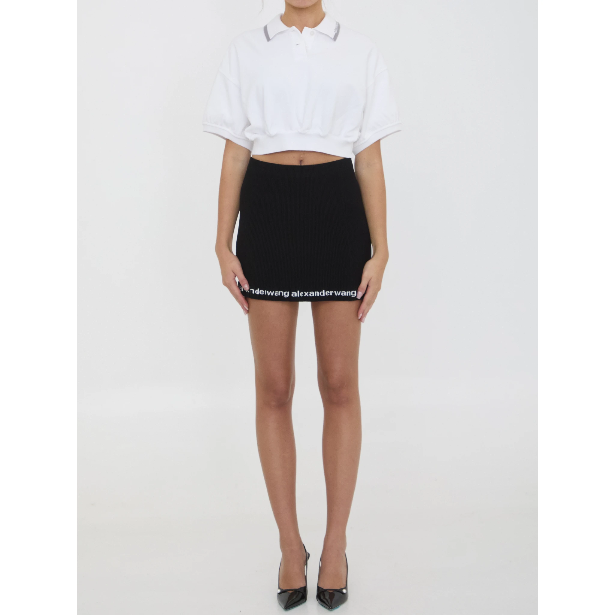 Cropped cotton polo shirt