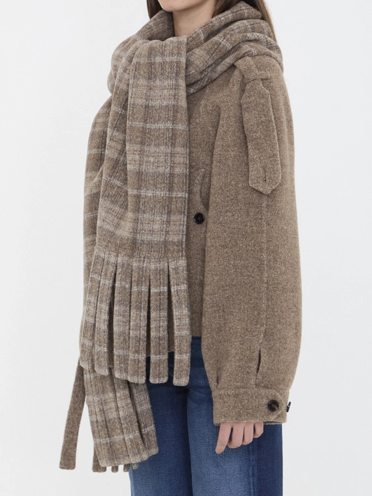 Wool-blend jacket with scarf alternative