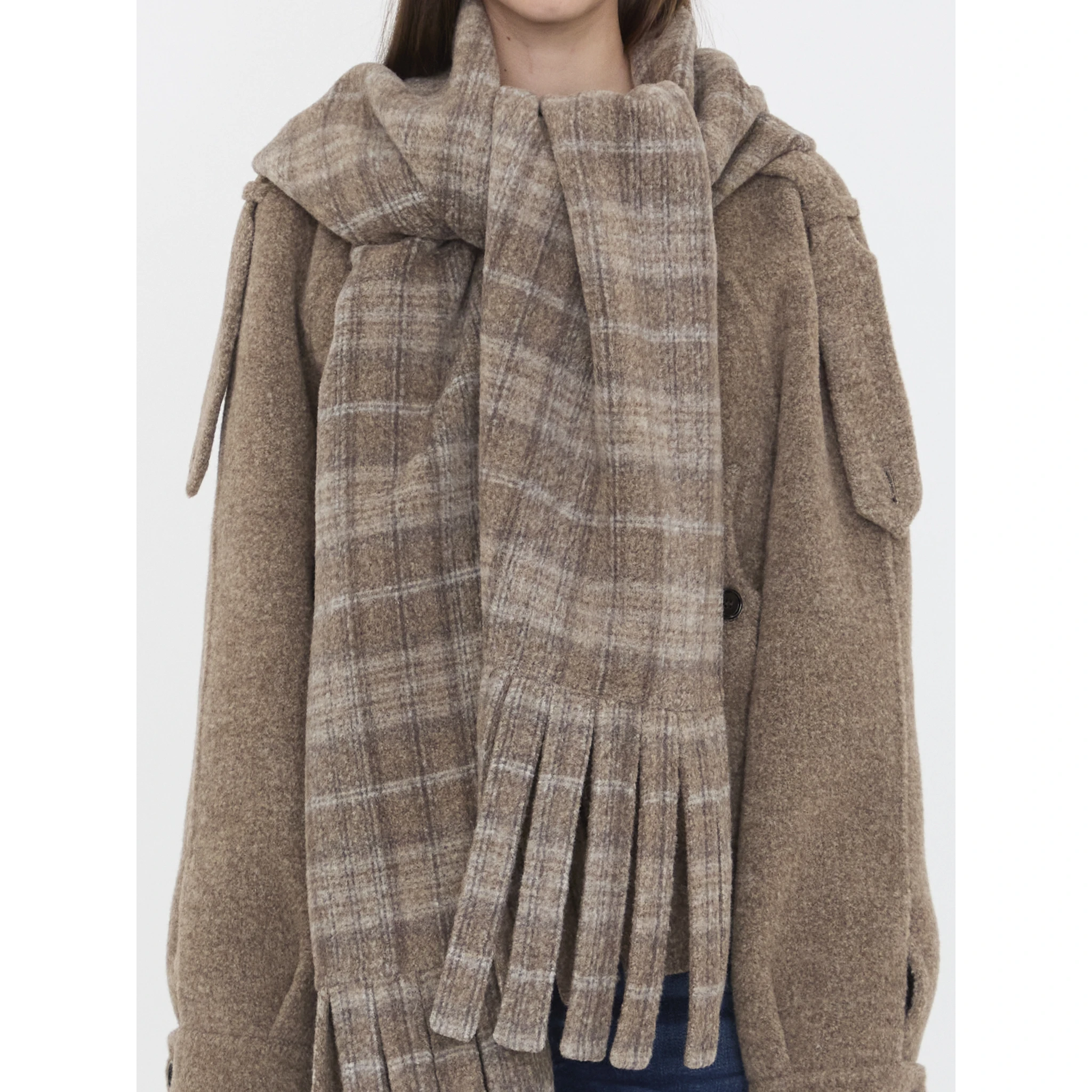 Wool-blend jacket with scarf