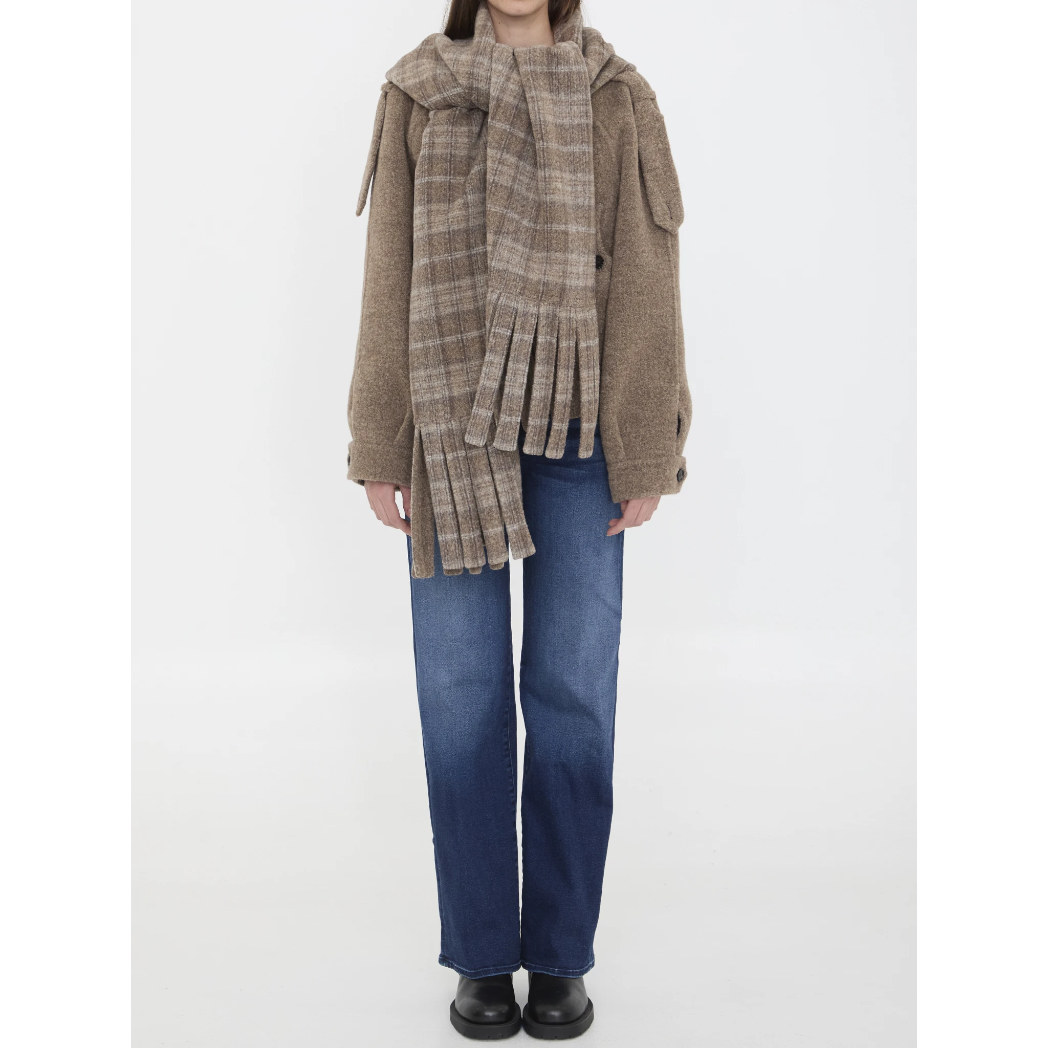 Wool-blend jacket with scarf