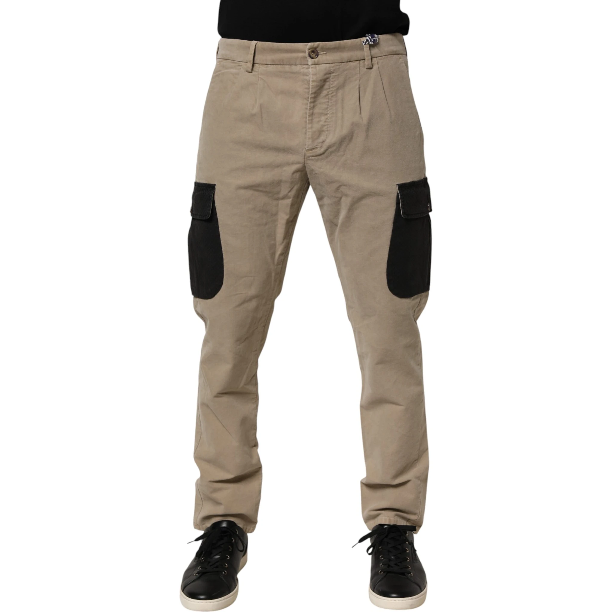 Beige Mid Waist Skinny Men Cargo Chino Trouser Pants