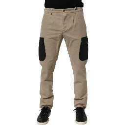 Beige Mid Waist Skinny Men Cargo Chino Trouser Pants