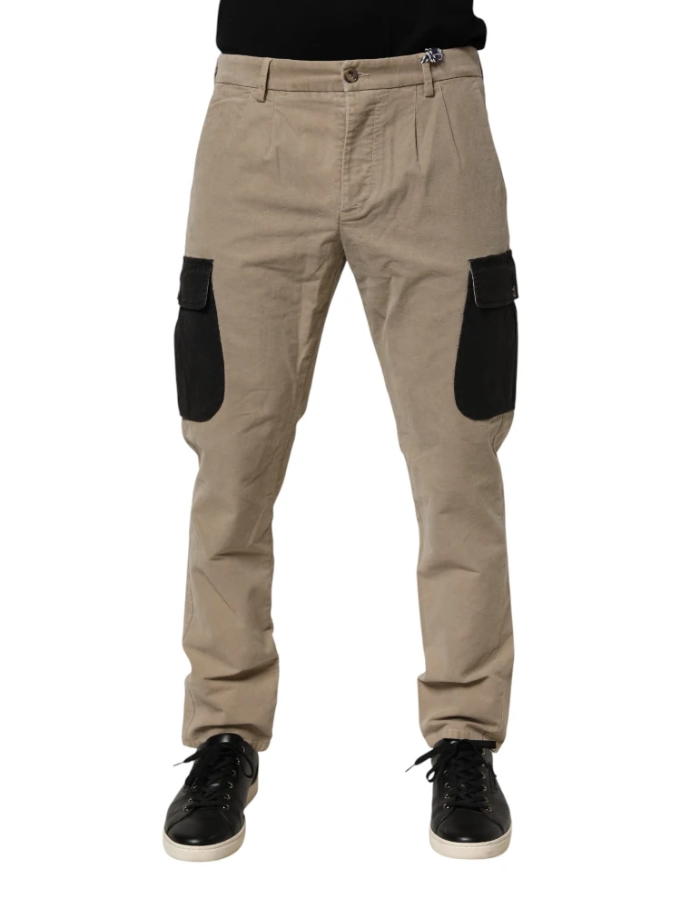 Beige Mid Waist Skinny Men Cargo Chino Trouser Pants alternative