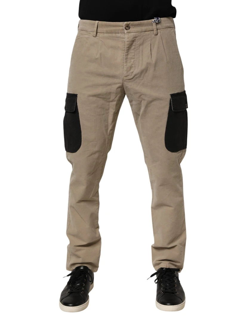 Beige Mid Waist Skinny Men Cargo Chino Trouser Pants