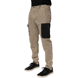 Beige Mid Waist Skinny Men Cargo Chino Trouser Pants