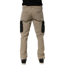 Beige Mid Waist Skinny Men Cargo Chino Trouser Pants