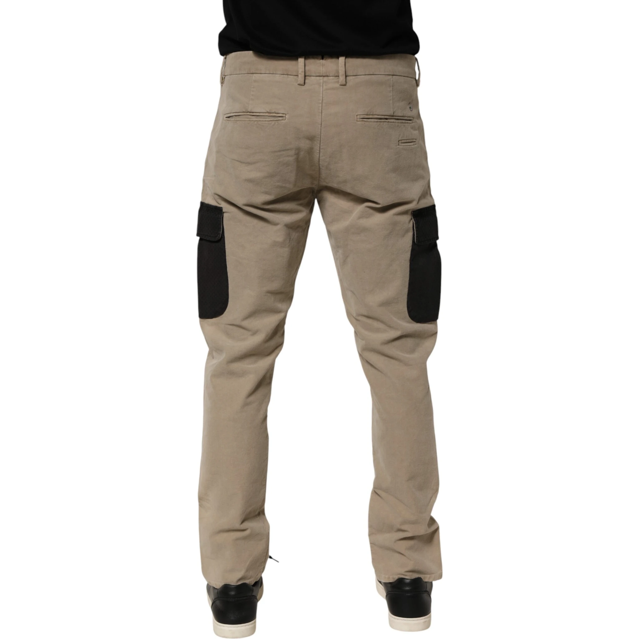 Beige Mid Waist Skinny Men Cargo Chino Trouser Pants