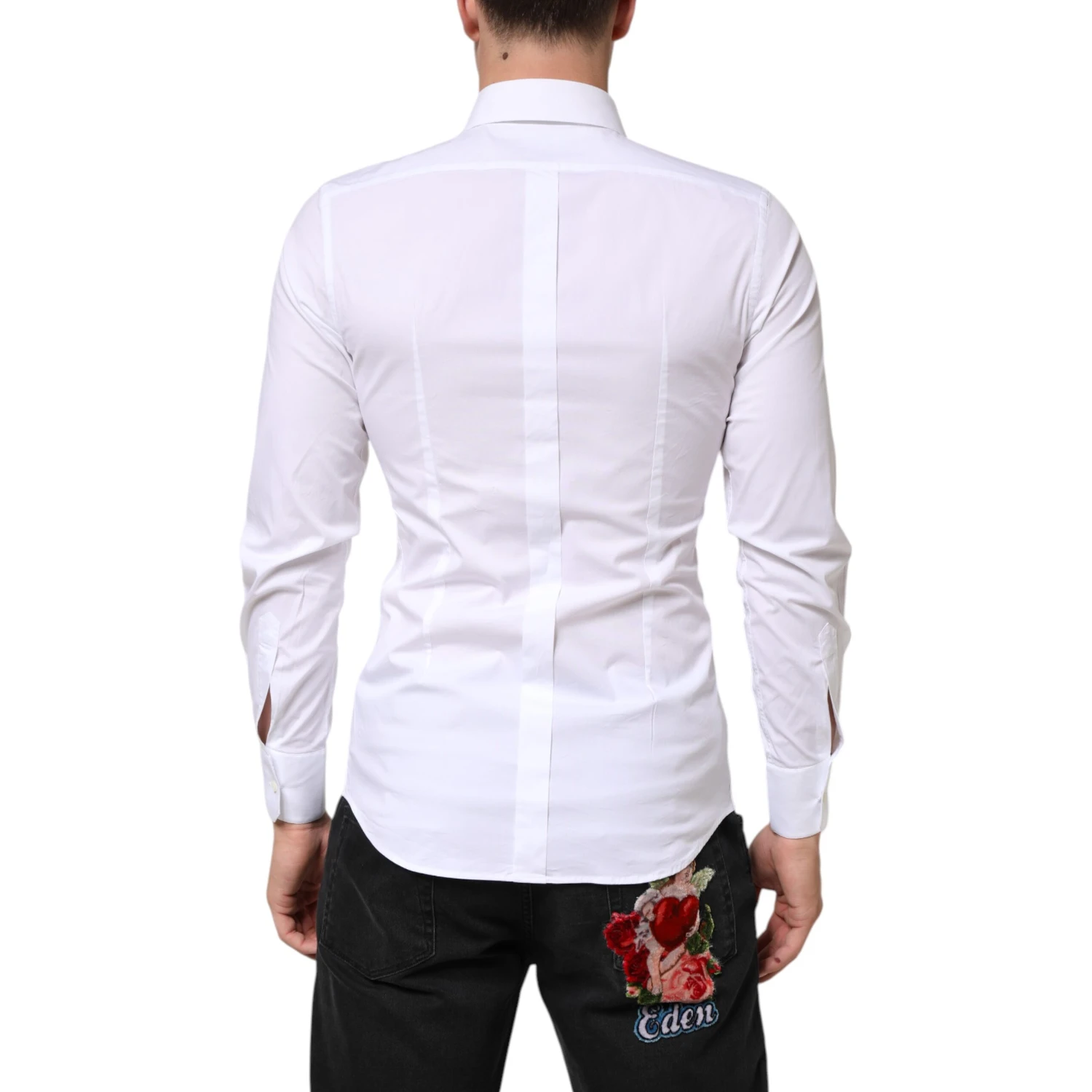 White Cotton GOLD Formal Men Dress Shirt