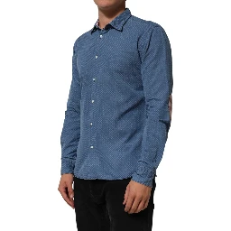 Blue Cotton Slim Fit Collared Long Sleeve Casual Shirt
