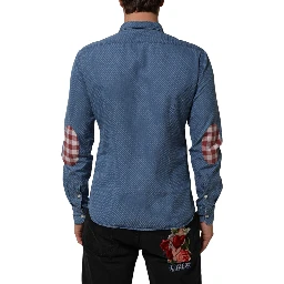 Blue Cotton Slim Fit Collared Long Sleeve Casual Shirt