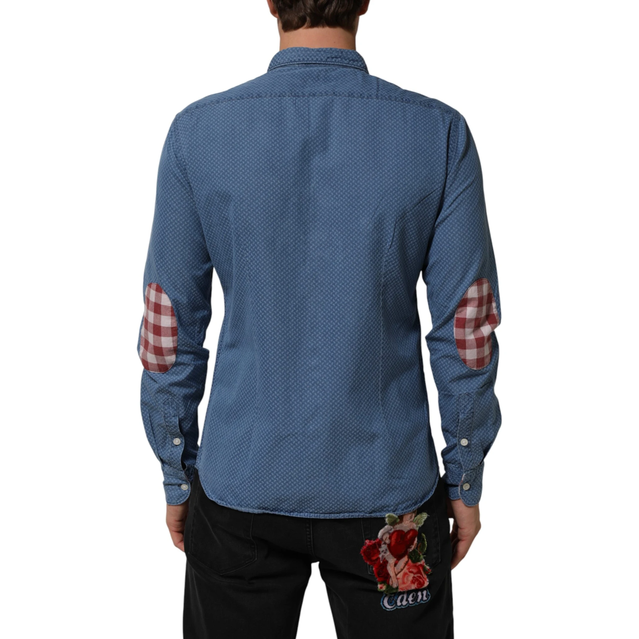 Blue Cotton Slim Fit Collared Long Sleeve Casual Shirt
